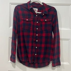 Navy and Red Plaid Button up
